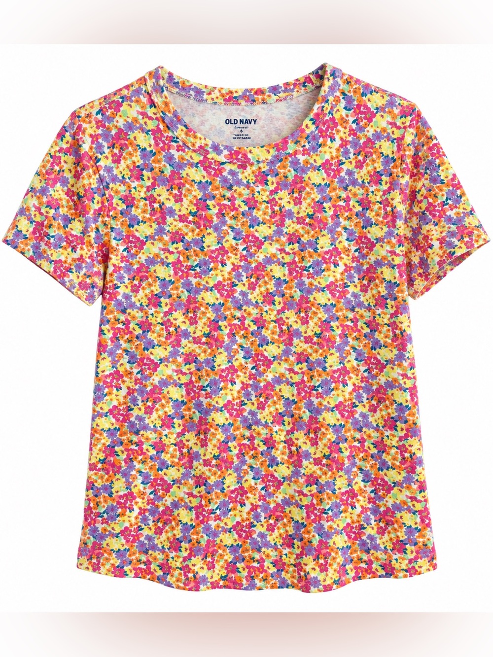 Old Navy Women’s Multicolor Floral Short Sleeve Tee - Pink Yellow Purple Blue